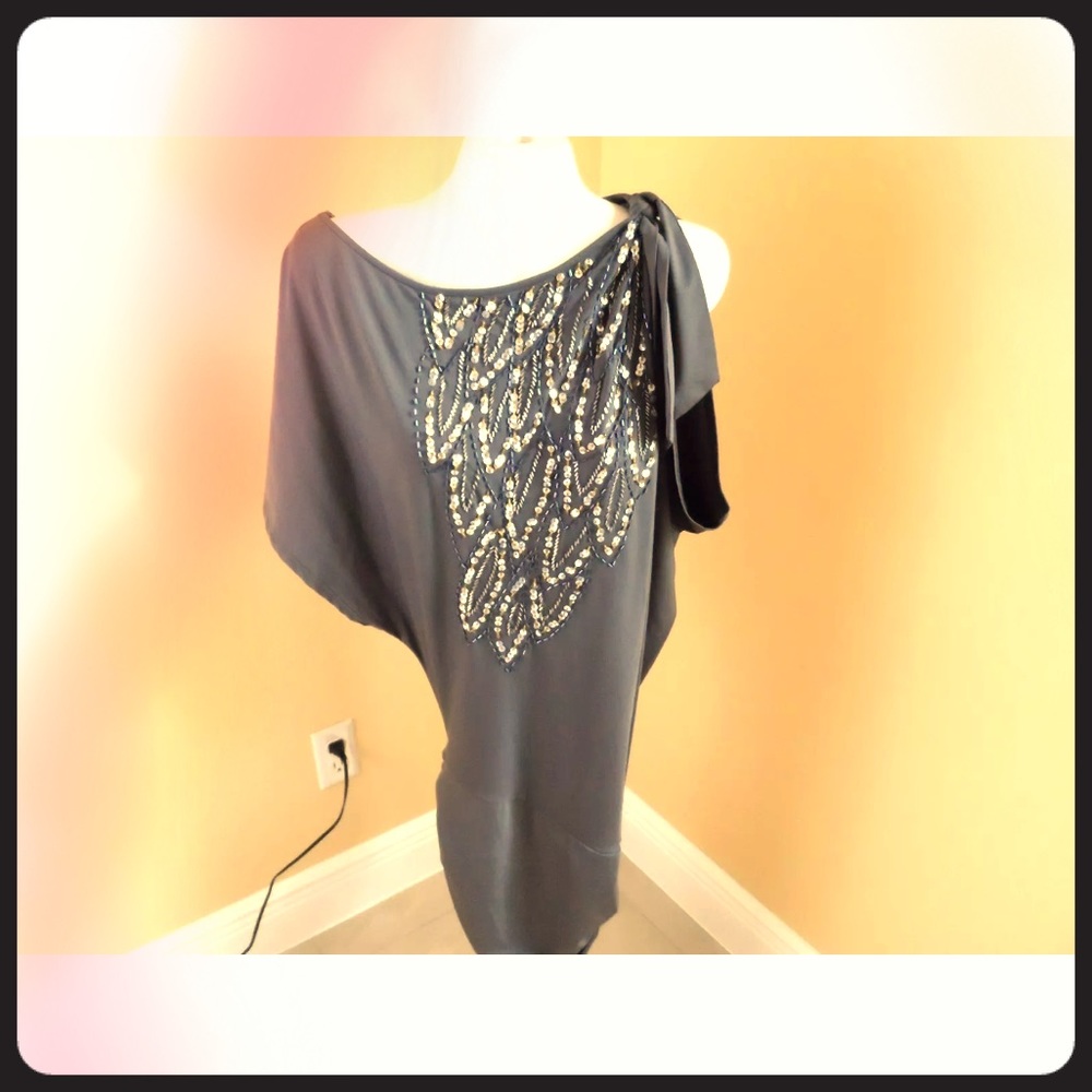 Forever 21 One Shoulder Gray Dress With Sequins